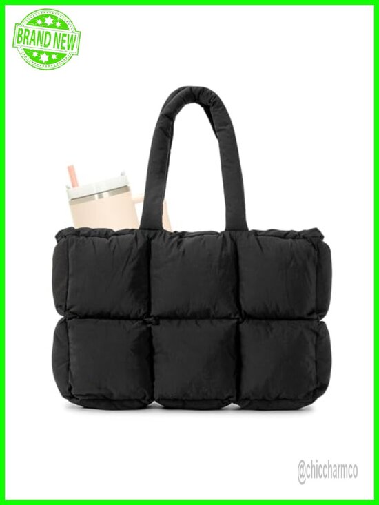 Handbags - Puffer Tote Bag Puffy Nylon Shoulder Purse 15.6 Laptop Tumbler Holder